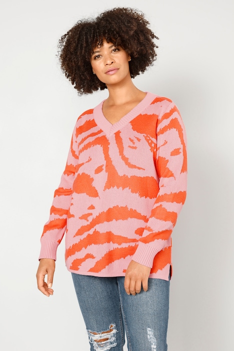 Pullover, Regular Fit, Color-Zebra, V-Ausschnitt, Langarm