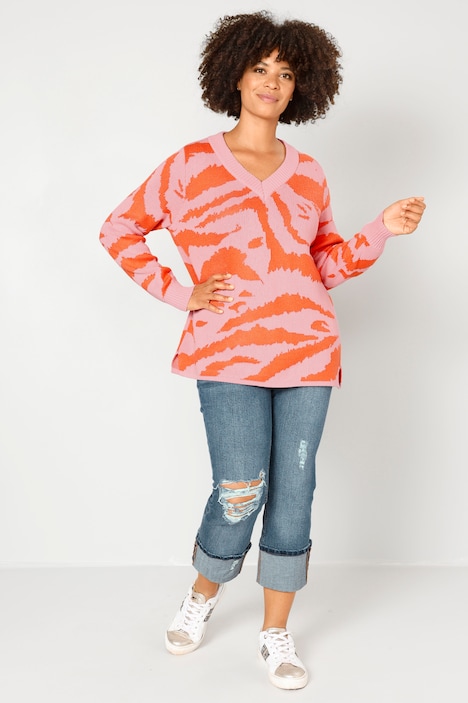 Pullover, Regular Fit, Color-Zebra, V-Ausschnitt, Langarm