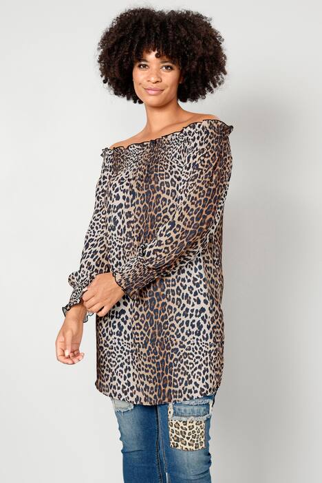 Bluse mit elastischem Carmen-Ausschnitt