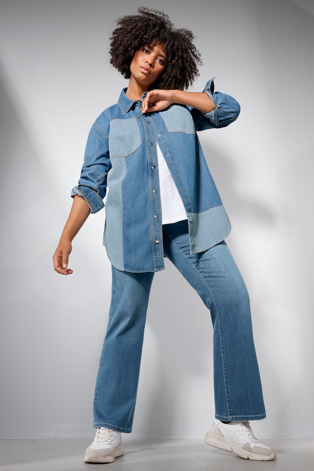 Jeanshemd, Patch-Look, Hemdkragen, Langarm