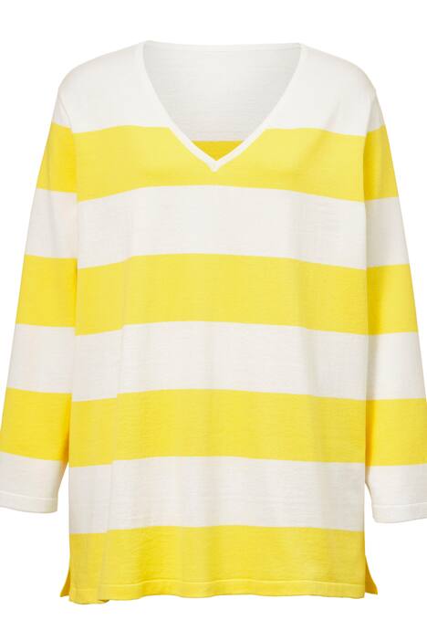 Pullover, Regular Fit, Blockstreifen, V-Ausschnitt, Langarm