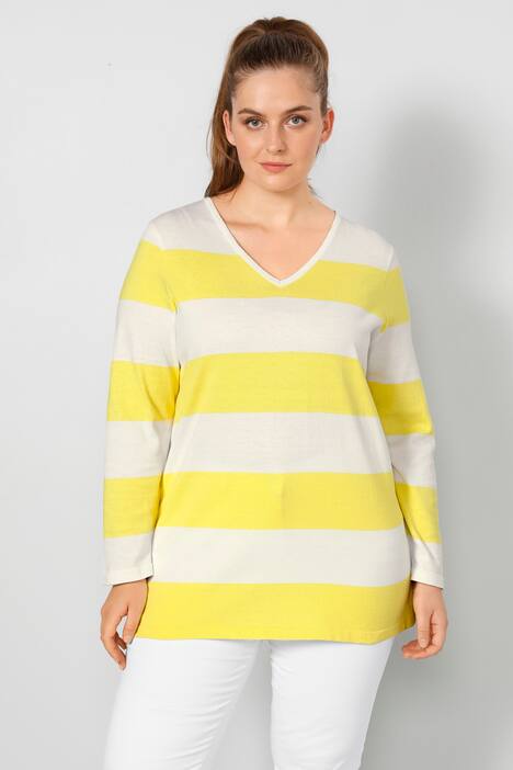 Pullover, Regular Fit, Blockstreifen, V-Ausschnitt, Langarm