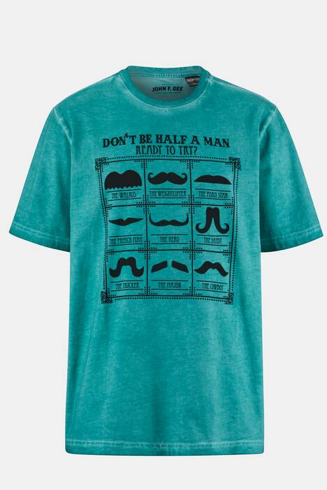 John F. Gee T-Shirt, Schnurrbart-Print, cold dyed, bis 72/74
