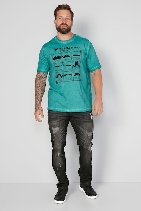 John F. Gee T-Shirt, Schnurrbart-Print, cold dyed, bis 72/74