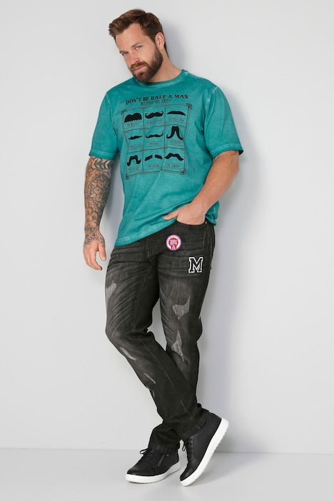 John F. Gee T-Shirt, Schnurrbart-Print, cold dyed, bis 72/74