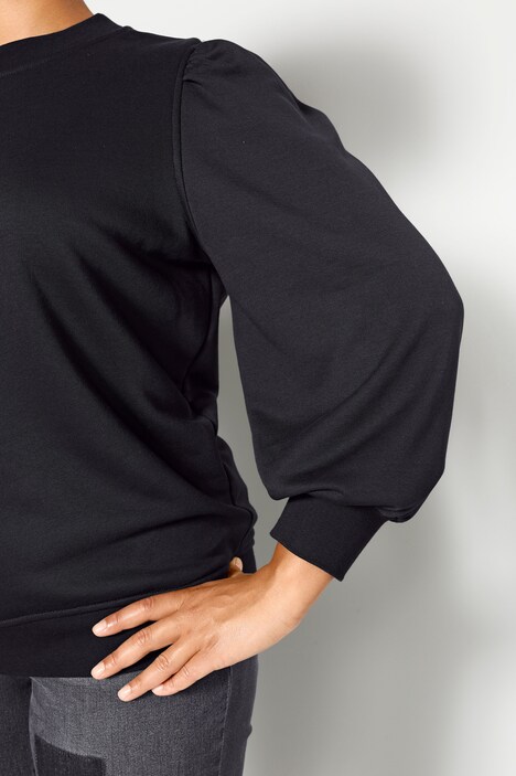 Sweatshirt, Regular Fit, Rundhals, weite Puffärmel, schwarz | Happy Size Sweatshirt, Regular Fit, Rundhals, weite Puffärmel, schwarz | Happy Size