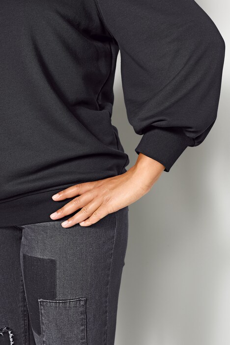 Sweatshirt, Regular Fit, Rundhals, weite Puffärmel, schwarz | Happy Size Sweatshirt, Regular Fit, Rundhals, weite Puffärmel, schwarz | Happy Size