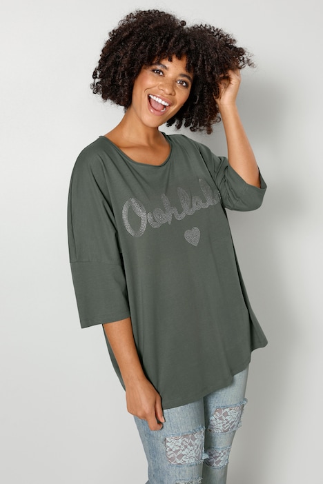 T-Shirt, oversized, Glitzer-Schriftzug, Halbarm