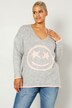 Pullover, oversized, Smiley, V-Ausschnitt, Langarm