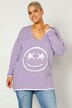 Pullover, oversized, Smiley, V-Ausschnitt, Langarm
