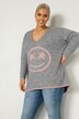 Pullover, oversized, Smiley, V-Ausschnitt, Langarm