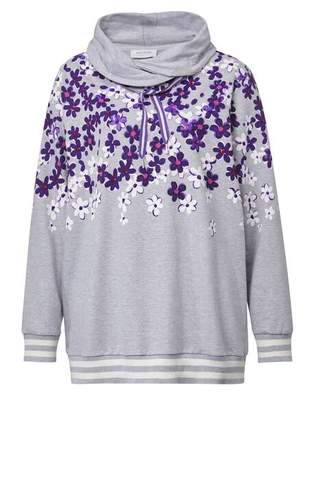 Sweatshirt, Regular Fit, Blüten-Print, Stehkragen, Langarm