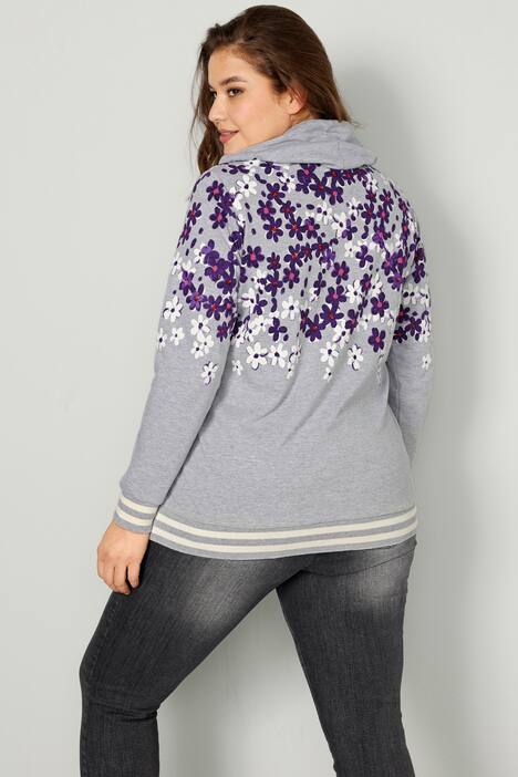 Sweatshirt, Regular Fit, Blüten-Print, Stehkragen, Langarm