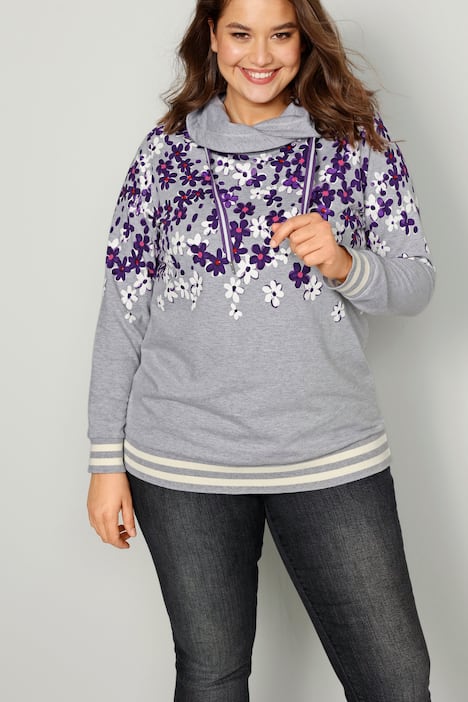 Sweatshirt, Regular Fit, Blüten-Print, Stehkragen, Langarm