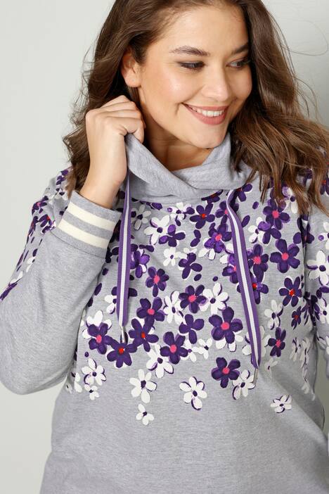 Sweatshirt, Regular Fit, Blüten-Print, Stehkragen, Langarm