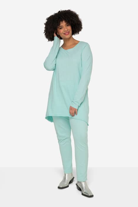 T-shirt long Basic à col rond, manches 3/4 et ourlet arrondi