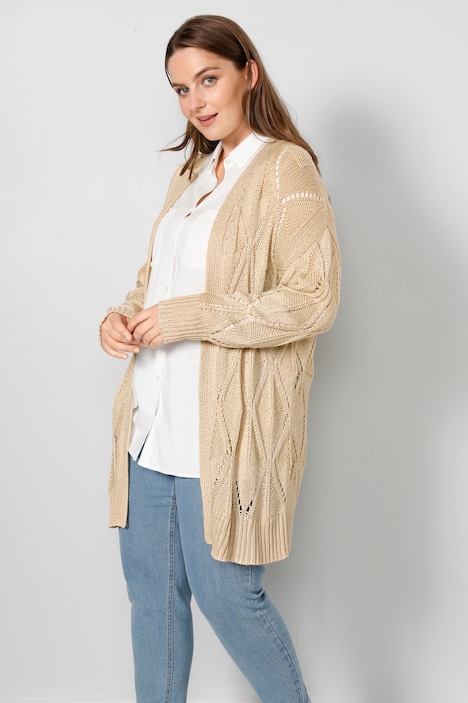 Strickjacke, oversized, offene Form, Strukturstrick, Langarm