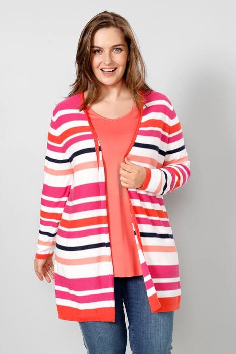 Strickjacke, offene Form, Ringel, Langarm