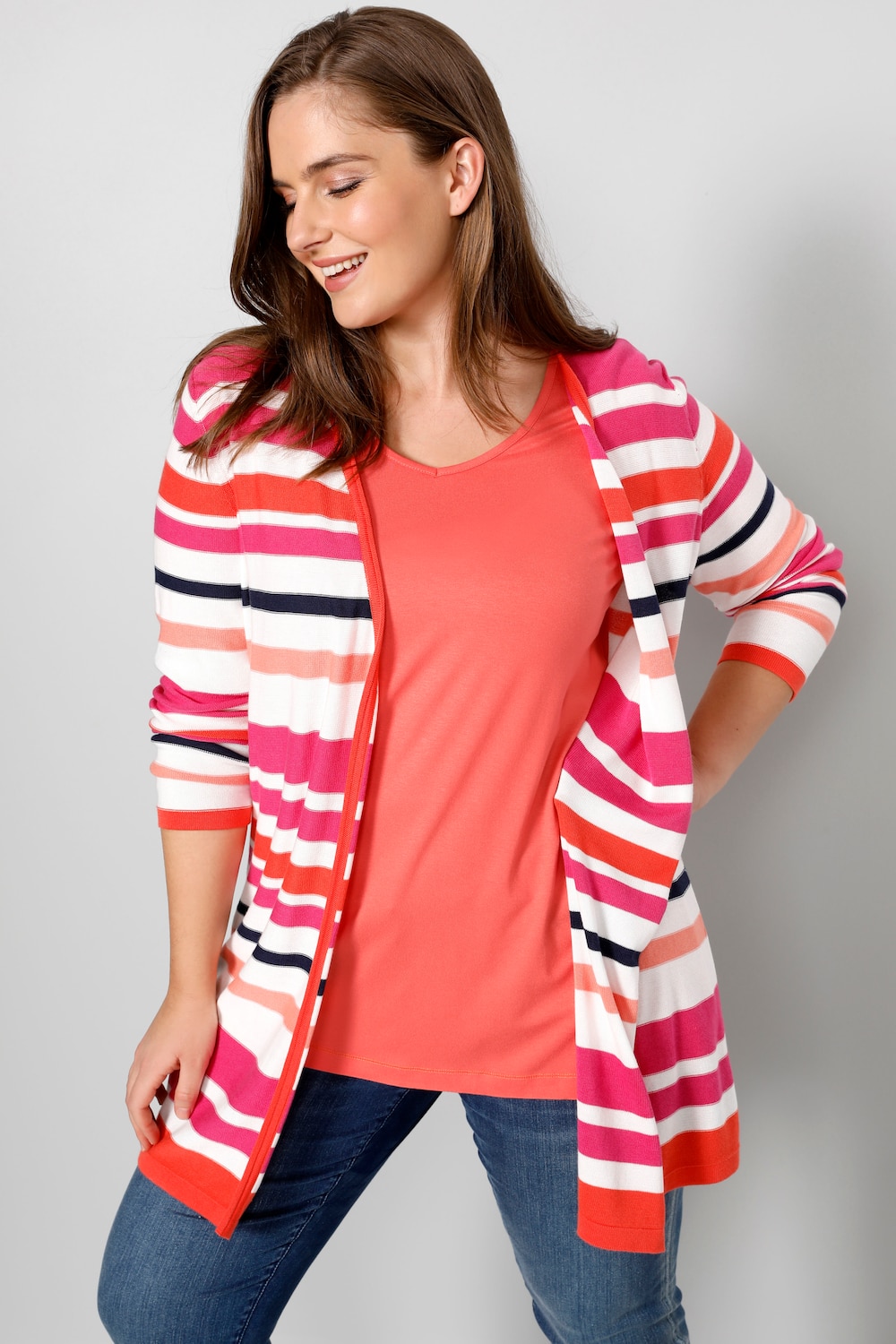 Vest, open model, strepen, lange mouwen