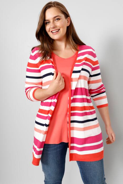 Strickjacke, offene Form, Ringel, Langarm