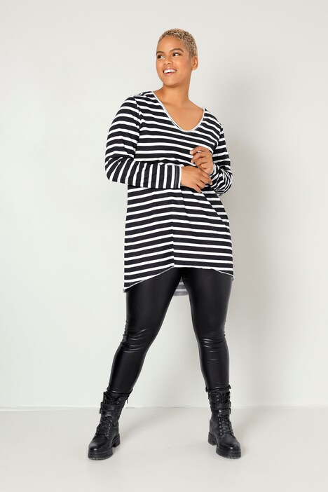 Longshirt, A-Line, geringelt, V-Ausschnitt, Langarm