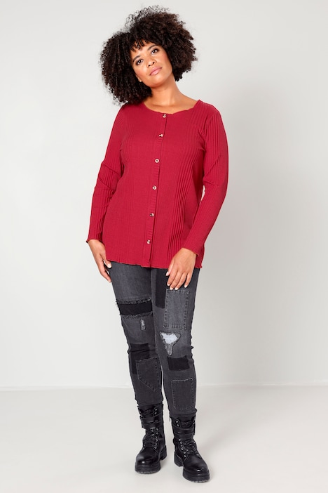 Rippshirt, Classic Fit, Zier-Knopfleiste, Rundhals, Langarm