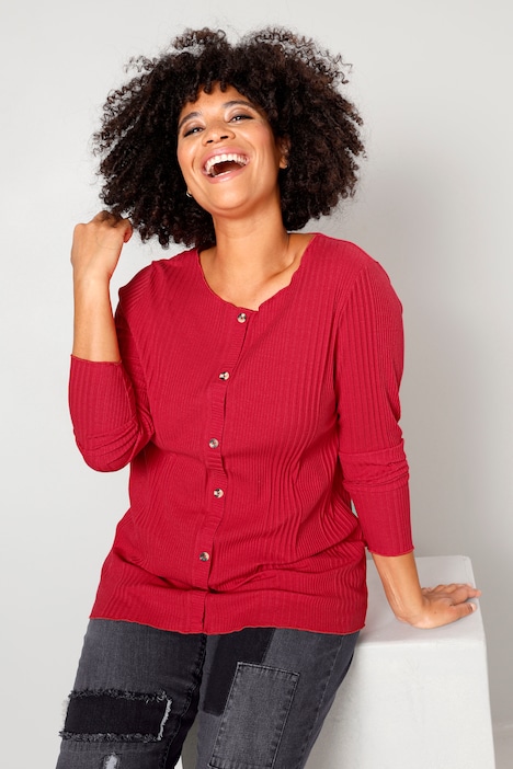 Rippshirt, Classic Fit, Zier-Knopfleiste, Rundhals, Langarm