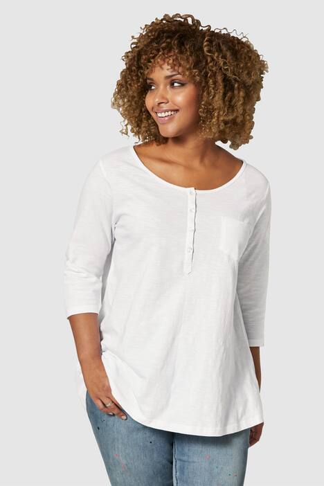 T-Shirt, Rundhals, Knopfleiste, 3/4-Ärmel