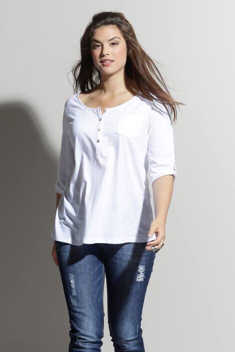 T-Shirt, Rundhals, Knopfleiste, 3/4-Ärmel