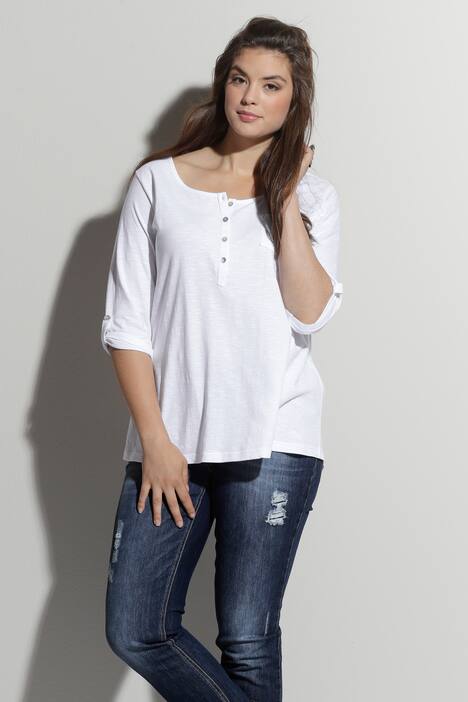 T-Shirt, Rundhals, Knopfleiste, 3/4-Ärmel