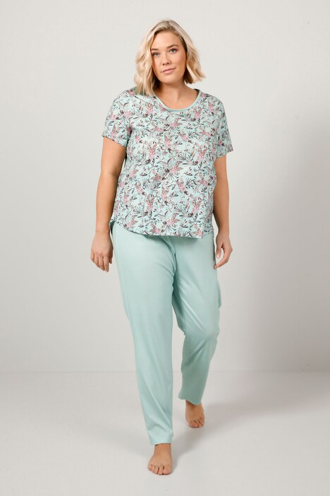 Schlafanzug, Zweiteiler, geblümtes Shirt, lange Hose