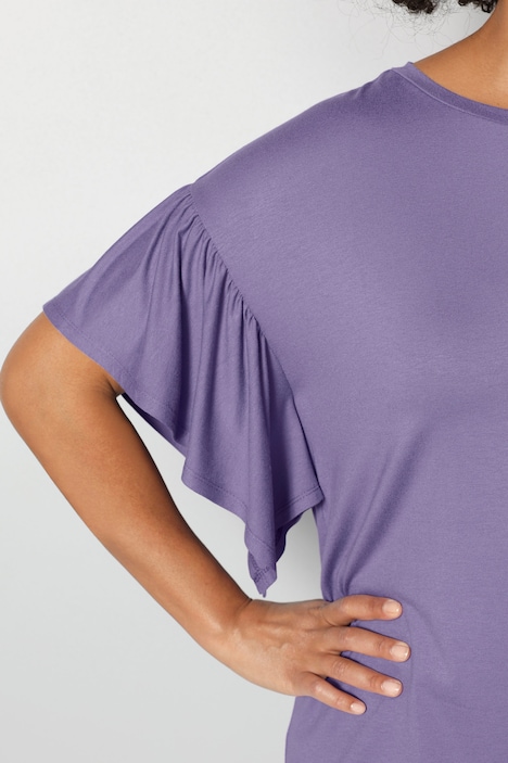 T-Shirt, oversized, U-Boot-Ausschnitt, Rüschen-Halbarm
