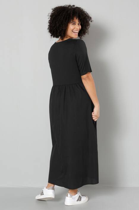 Maxikleid, Materialmix, V-Ausschnitt, langer Halbarm