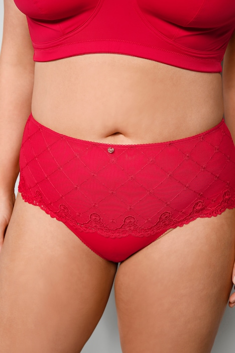 Panty, voorkant van geborduurde tule, mesh