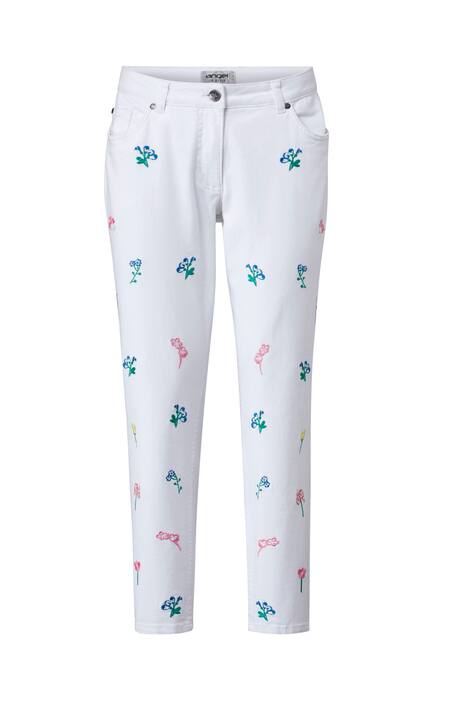 7/8-Jeans, Slim Fit, Blüten-Stickerei, 5-Pocket