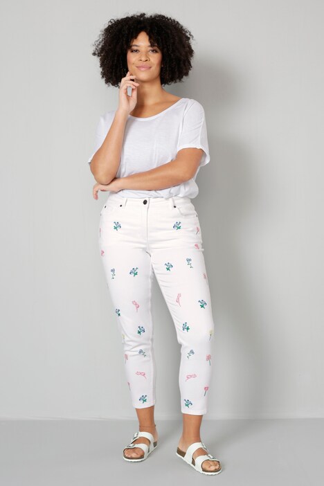 7/8-jeans, slim fit, geborduurde bloemen, 5-pocket