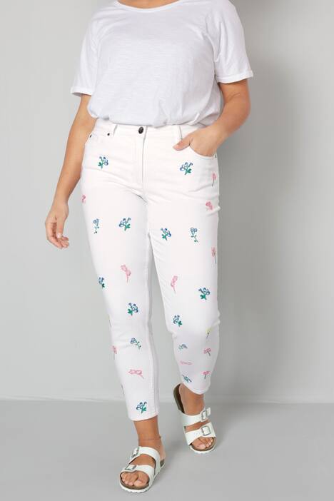 7/8-Jeans, Slim Fit, Blüten-Stickerei, 5-Pocket