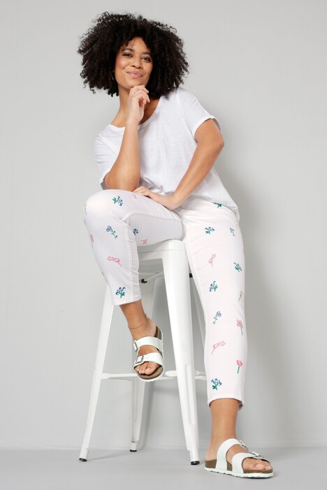 7/8-jeans, slim fit, geborduurde bloemen, 5-pocket