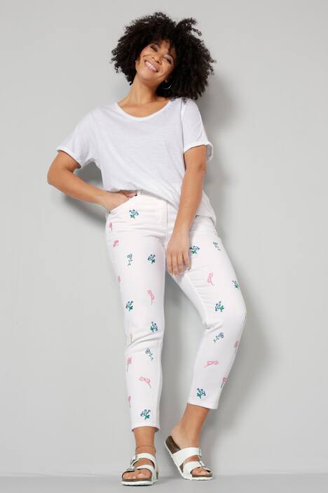 7/8-Jeans, Slim Fit, Blüten-Stickerei, 5-Pocket