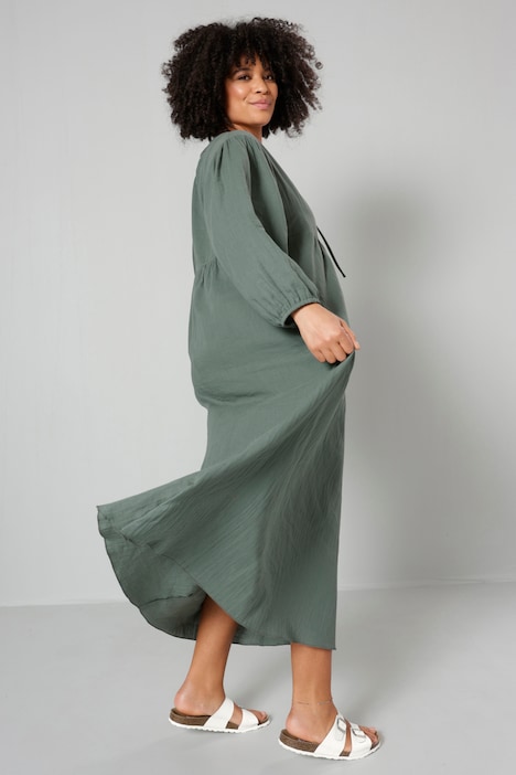 Maxikleid, A-Line, Musselin, Tunika-Ausschnitt, 3/4-Ärmel