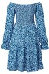 Robe midi smockée avec motif floral, encolure carrée et manches longues