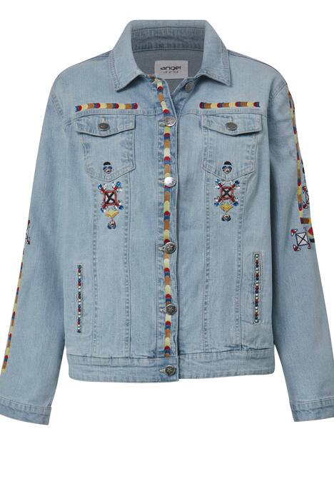 Jeansjacke, Stickereien, hellgewaschen