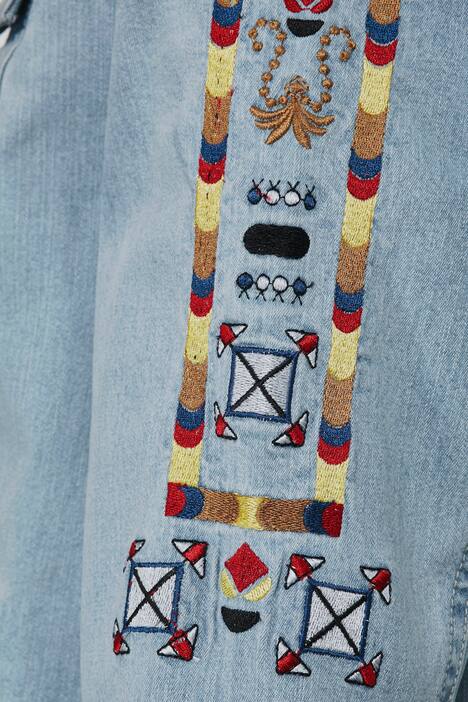 Jeansjacke, Stickereien, hellgewaschen