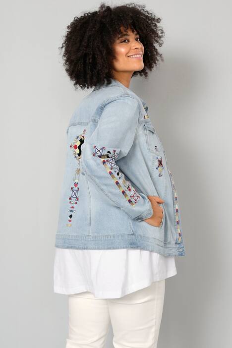 Jeansjacke, Stickereien, hellgewaschen