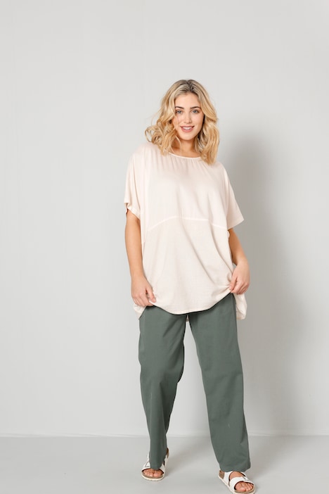 Bluse, oversized, Materialmix, Rundhals