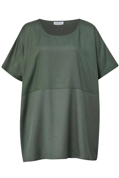 Bluse, oversized, Materialmix, Rundhals