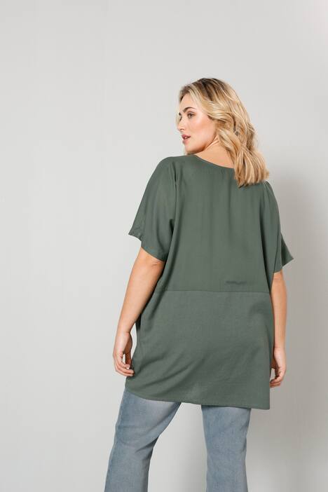 Bluse, oversized, Materialmix, Rundhals