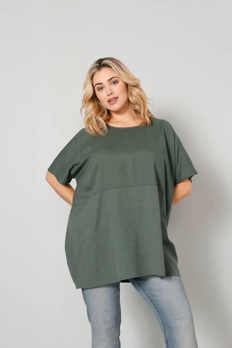 Bluse, oversized, Materialmix, Rundhals