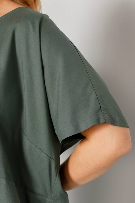 Bluse, oversized, Materialmix, Rundhals