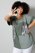 Bluse, oversized, Materialmix, Pailletten-Patch, Halbarm